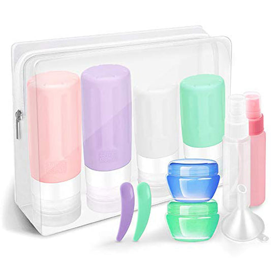 Travel Bottles Kit, TSA Approved Leak Proof Portable Toiletry Containers Set, Clear PET Flight Size Cosmetic Containers for Lotion, Shampoo