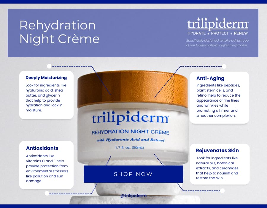 Trilipiderm Rehydration Night Crème 0.5 oz Travel Size - Anti Aging Night Cream with Hyaluronic Acid & Retinol, Mini Overnight Face Moisturizer, Trial