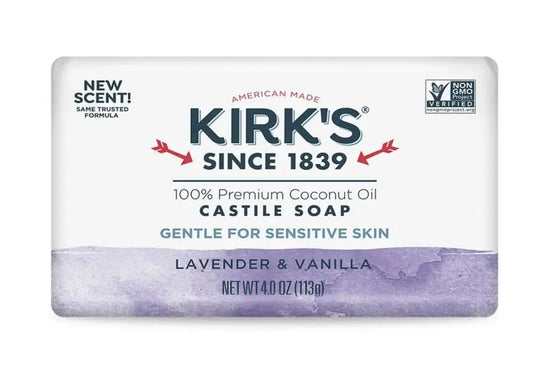 Kirk's 100% Premium Coconut Oil Castile Bar Soap, Lavender & Vanilla, 4 oz (113 g) Beauty & Personal Care Kirk's