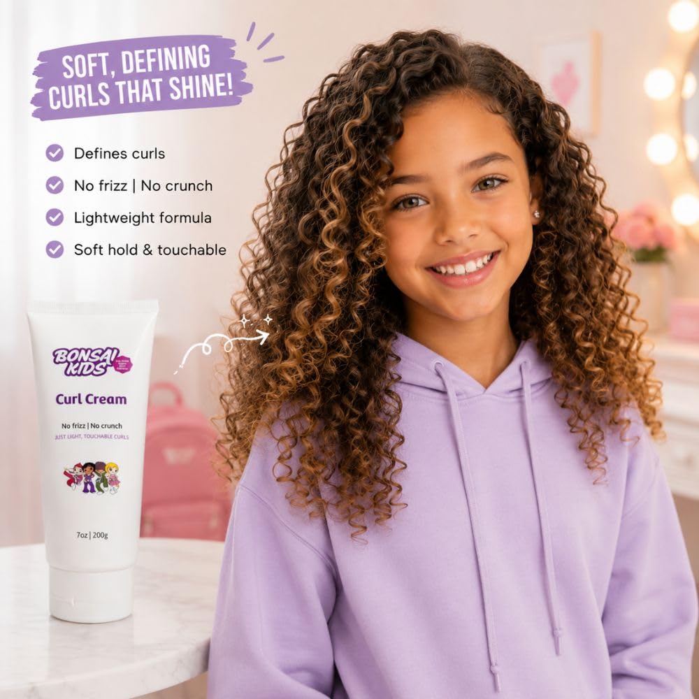 Bonsai Kids Curl Cream for Kids & Toddlers - Moisturizing Leave-In Curl Defining Cream for Curly, Coily & Wavy Hair, Frizz Control, Soft Hold