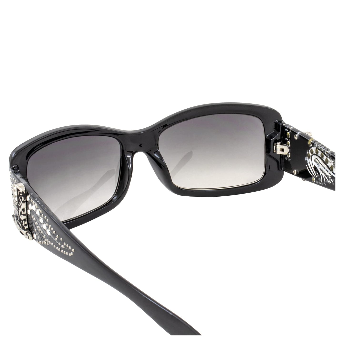 Rodeo Queen 2 Pairs of Fashion & Studded Sunglasses for Women Black Frame w/Metal Accent Piece Bling Rhinestones & Smoke Gradient Lenses