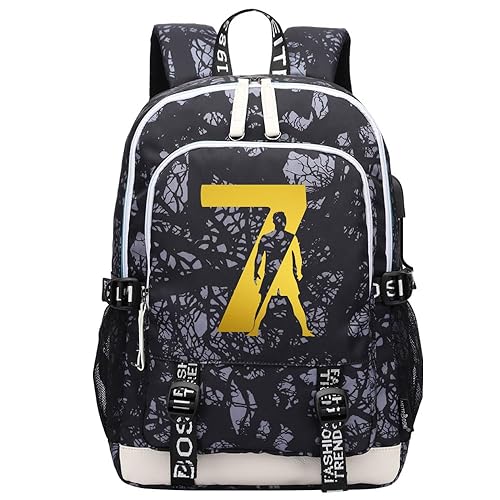 KARFRI Soccer Player 7 Multifunction Sport Backpack Travel Laptop Football Fans Bag for Men Women (Black lines - 1)