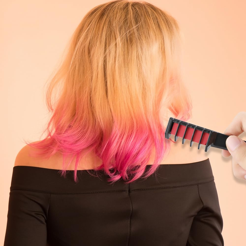 Vibrant 10 Color Hair Chalk Combs with Glitter, Temporary & Washable Hair Dye for Teens, Party, Halloween, Christmas Gift (10 Colors)