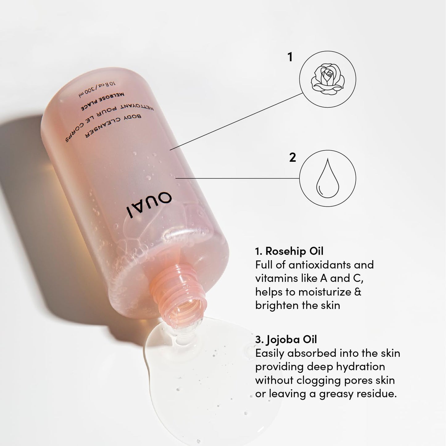 OUAI Body Cleanser, Melrose Place - Foaming Body Wash with Jojoba Oil and Rosehip Oil to Hydrate, Nurture, Balance and Soften Skin - Paraben Beauty and Personal Care OUAI