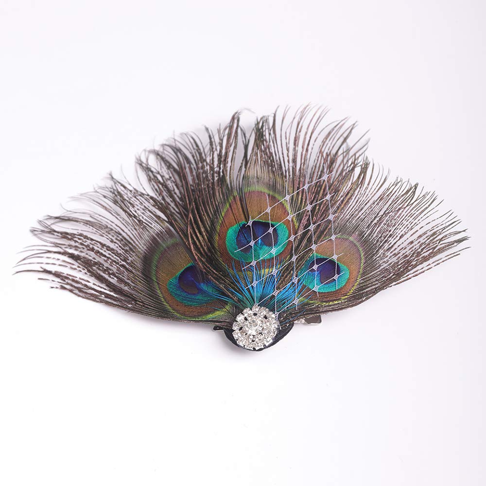 Aimimier 1920s Flapper Peacock Feather Hair Clip Crystal Hair Piece Vintage Roaring 20s Prom Party Festival Hair Accessories for Women