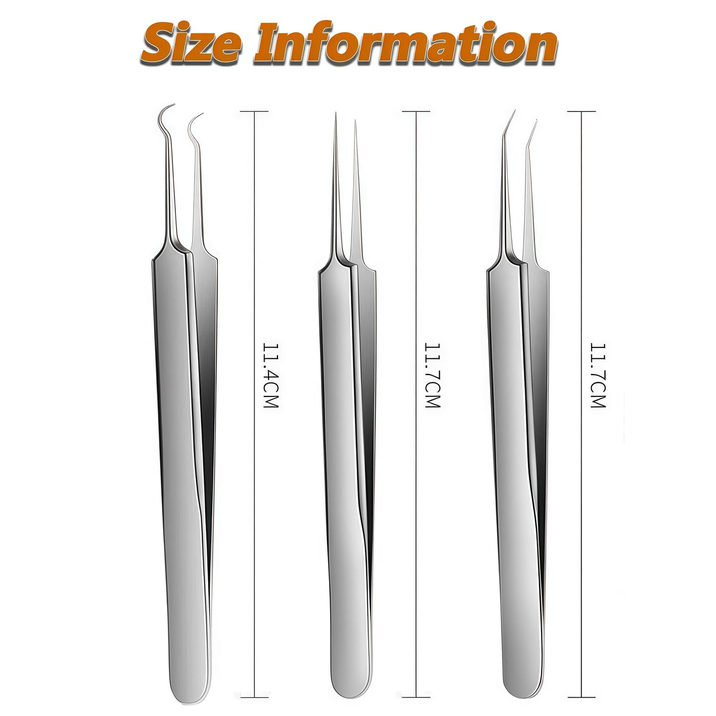 1Set(3PCS) Silver Professional Remove Blackheads Tweezers Set - Stainless Steel Straight/Slanted & Pointed Splinter/Bend Curved Blemish Extractor Tool