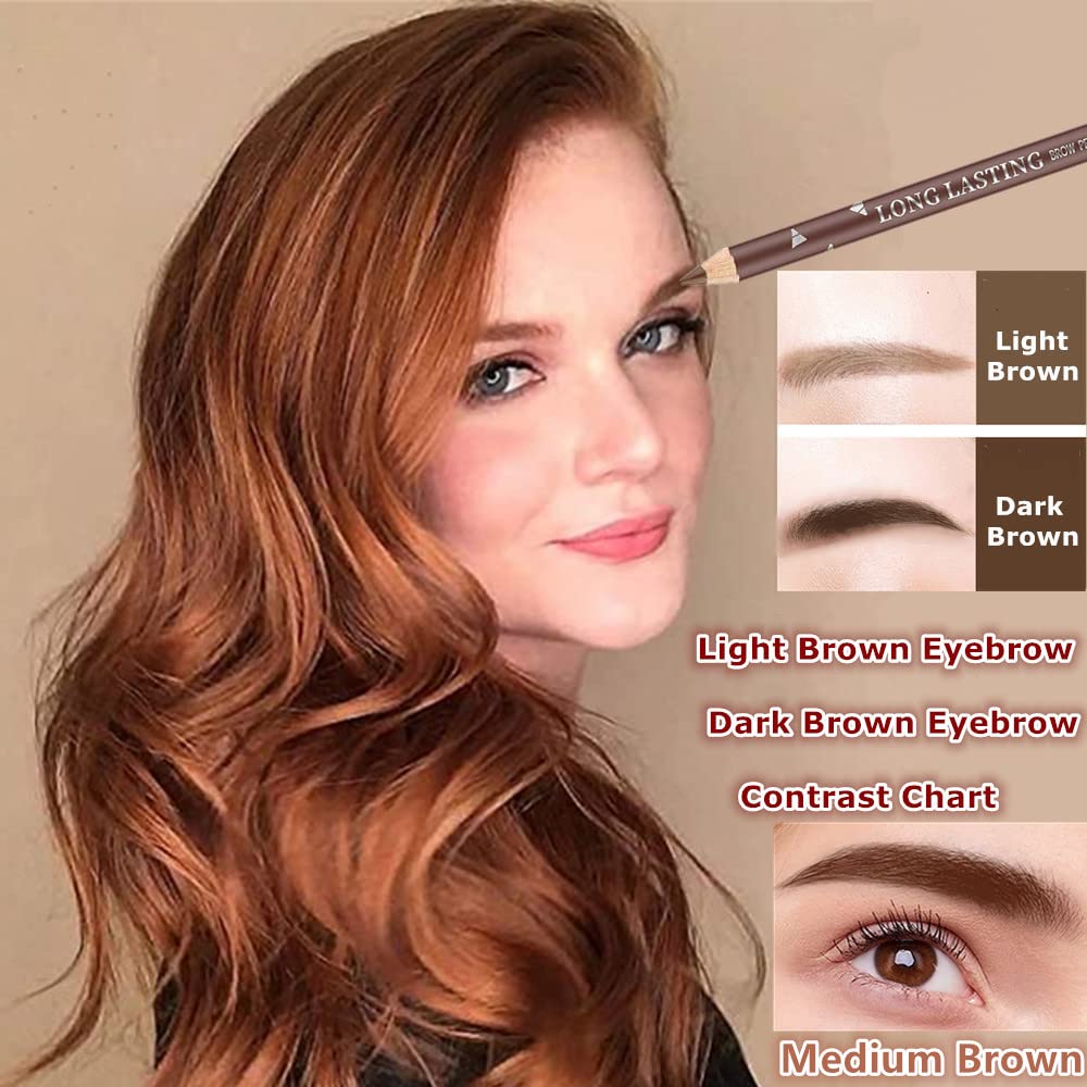 Go Ho 12 PCS Brown Eyebrow Eyeliner Pencils,Sweatproof Eyebrow Pencil,Long-lasting Nice Color Eye Brow Gel Pen Makeup Brow Tint Sticks?Medium Brown?
