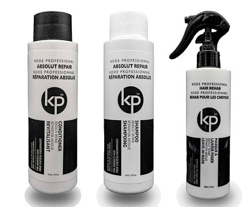 3PC Bundle: Kode Professional Absolut Repair Shampoo, Conditioner and 8oz Hair Rehab Kit (16oz Rehab Kit)
