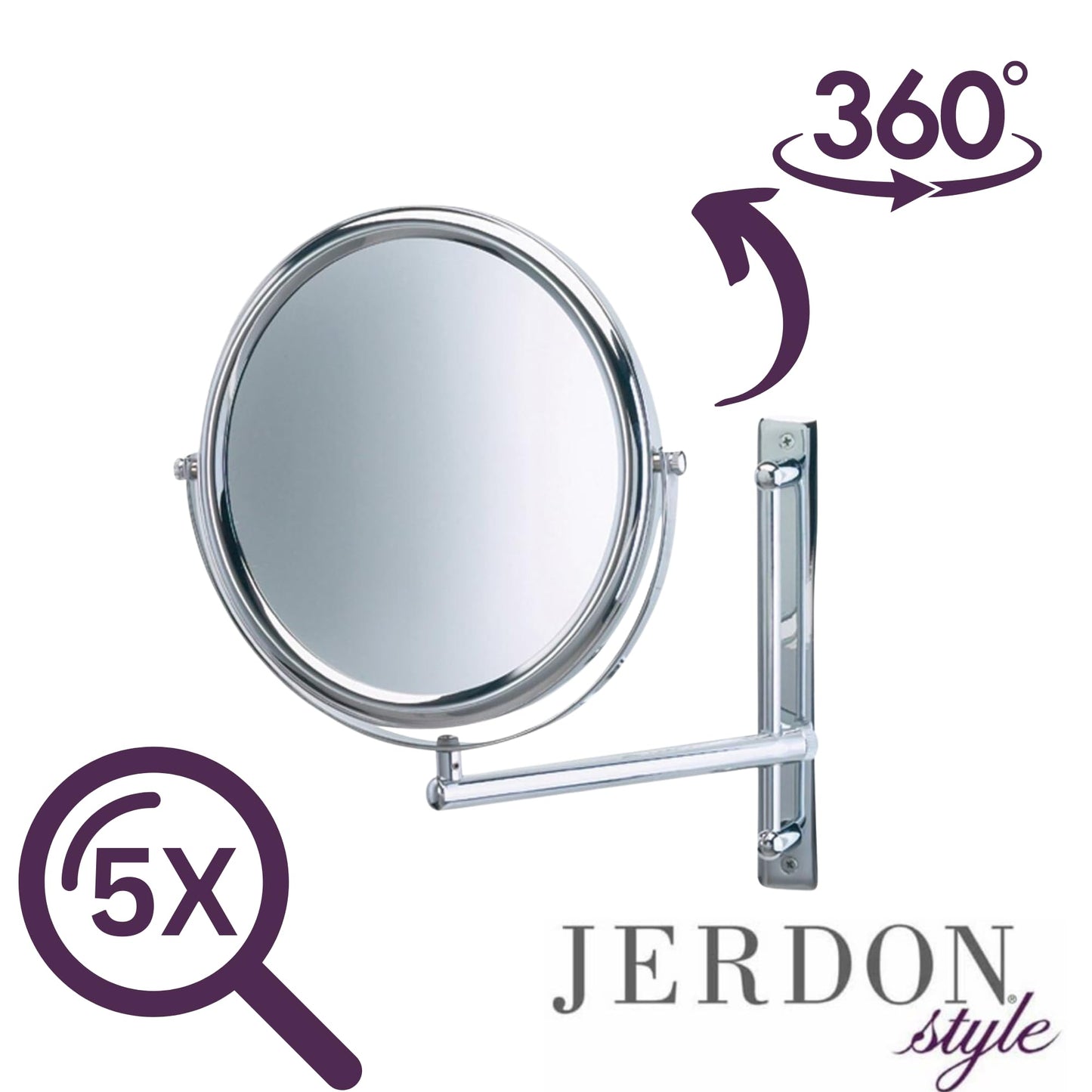 JERDON Two-Sided Wall-Mounted Makeup Mirror with 3X-1X Magnification -9” Diameter Mirror Extends 9” - Polished Chrome Finish - Model JP3030CF