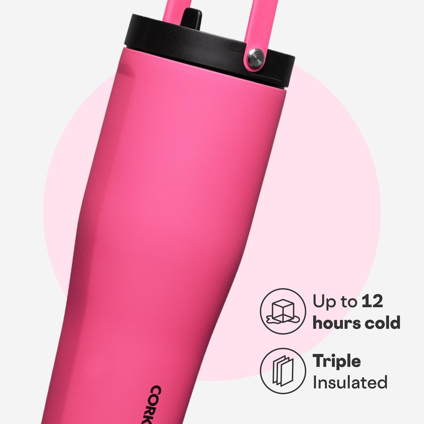Corkcicle Go Cup XL - Leak-Proof Travel Tumbler - Triple Insulated Stainless Steel Water Bottle - Easy-Carry Handle - Summer Drinkware Gift - Keeps…