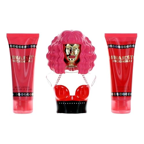 Nicki Minaj Minajesty 3-piece Women's Perfume Gift Set,red berries, lemon, peach, magnolia, frangipani, orchid, tonka bean, white musk, cedarwood, 3.4