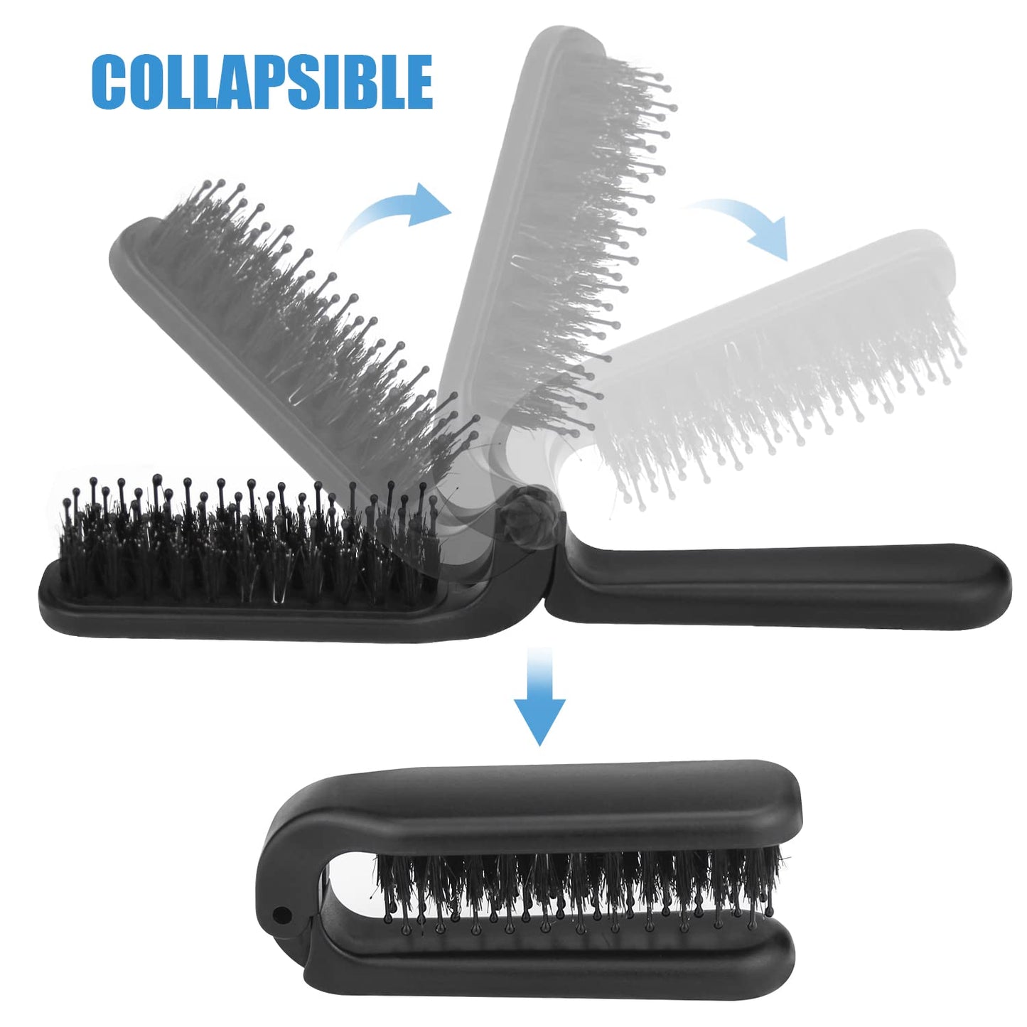Ancable 2Pcs Travel Folding Hair Brush, Collapsable Portable Pocket Boar Bristle for Thin/Thick Hair, Mini Hairbrush for Men Women Kids, Wet/Dry Hair Beauty and Personal Care Ancable