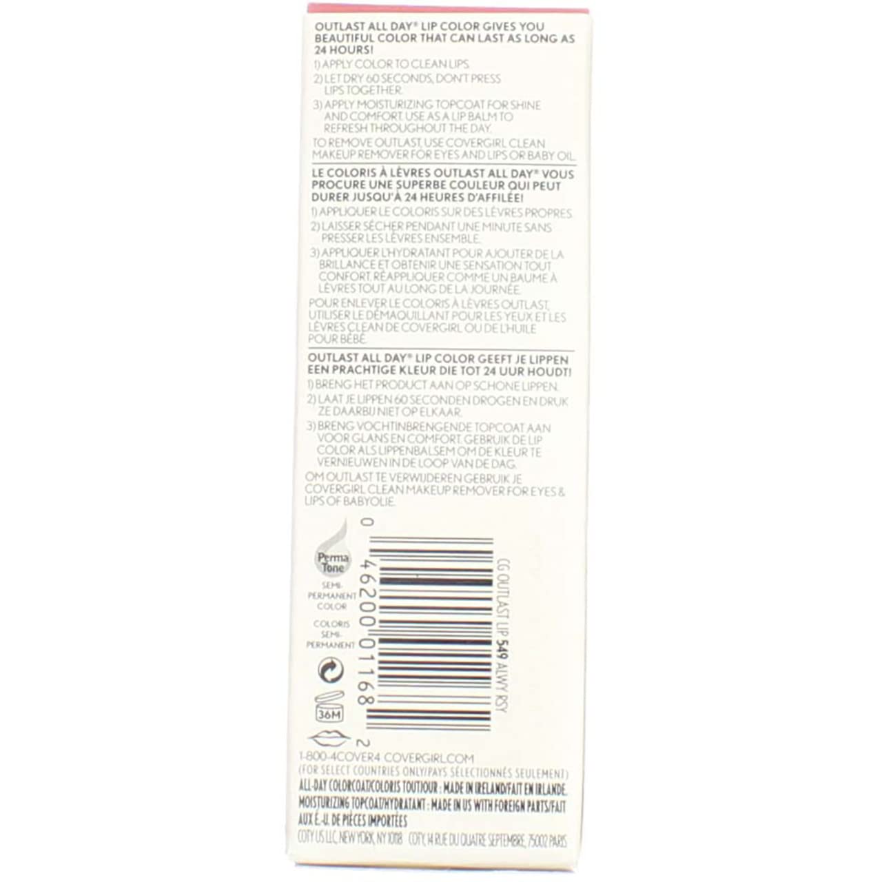 Cover Girl 01168 549alrosy Rosy Outlast Lipcolor
