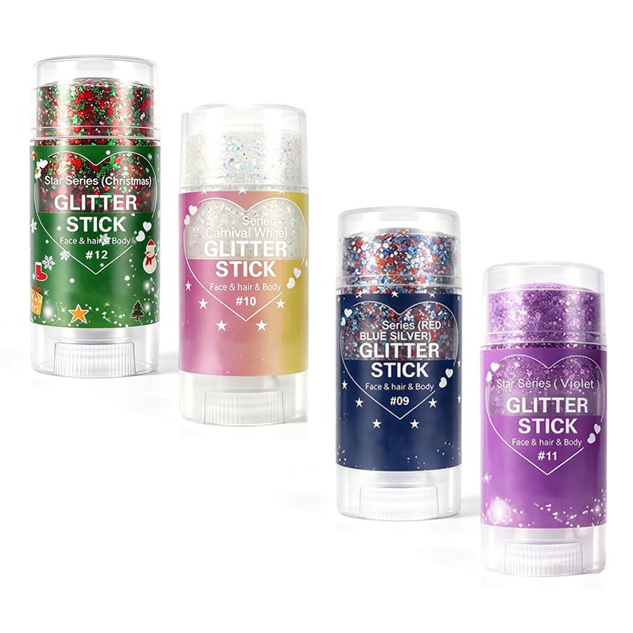 4th of July Glitter Stick, Patriotic Red White and Blue Face Hair Body Glitter Stick, 4th of July Outfits for Women Men, Sparkling Glitter Makeup