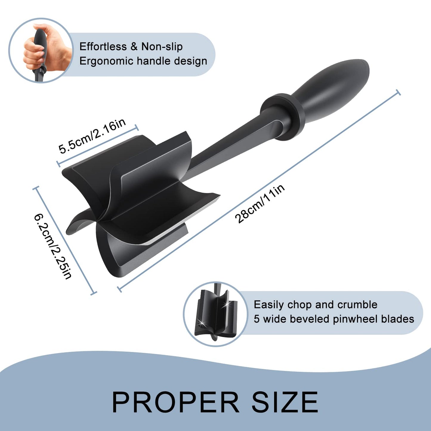 5-Blade Meat Chopper – Heat-Resistant Nylon Masher for Ground Beef, Turkey, Hamburger & More, Non-Scratch Kitchen Utensil