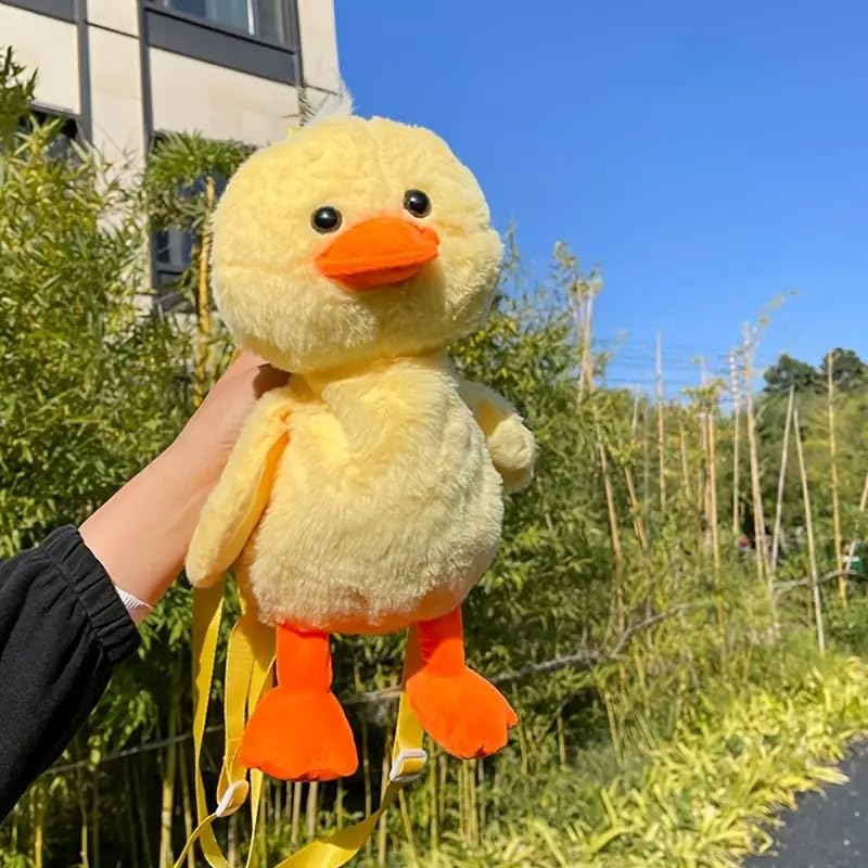 Ximimark 1 pc Cute Mini Little Yellow Duck Design Backpack, Chain Adjustable Strap Cartoon Fluffy Novelty Bag