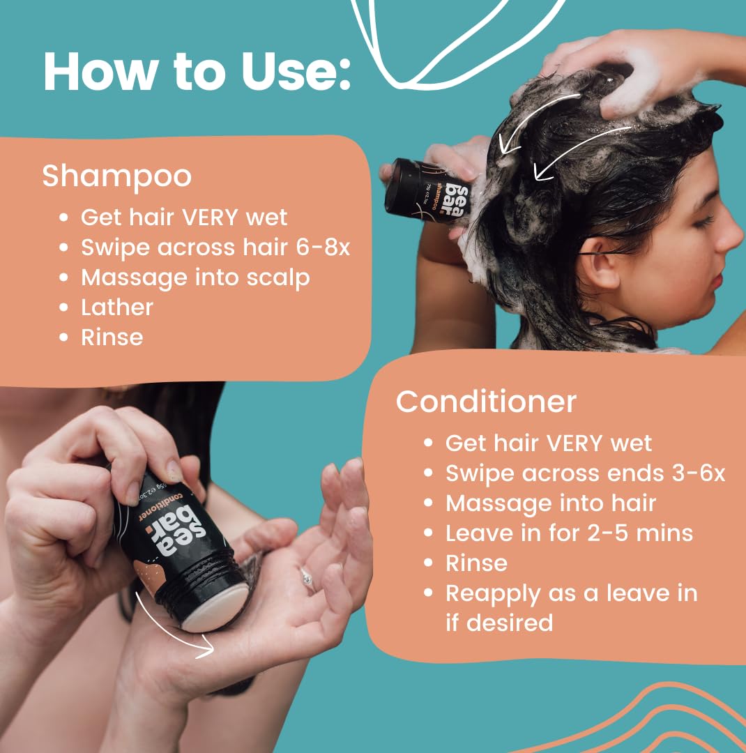 SeaBar Shampoo & Conditioner Bar REFILL SET - All Natural Hair Shampoo - Vegan, Sulfate-Free, Eco Friendly Zero Waste Reusable Packaging with Travel