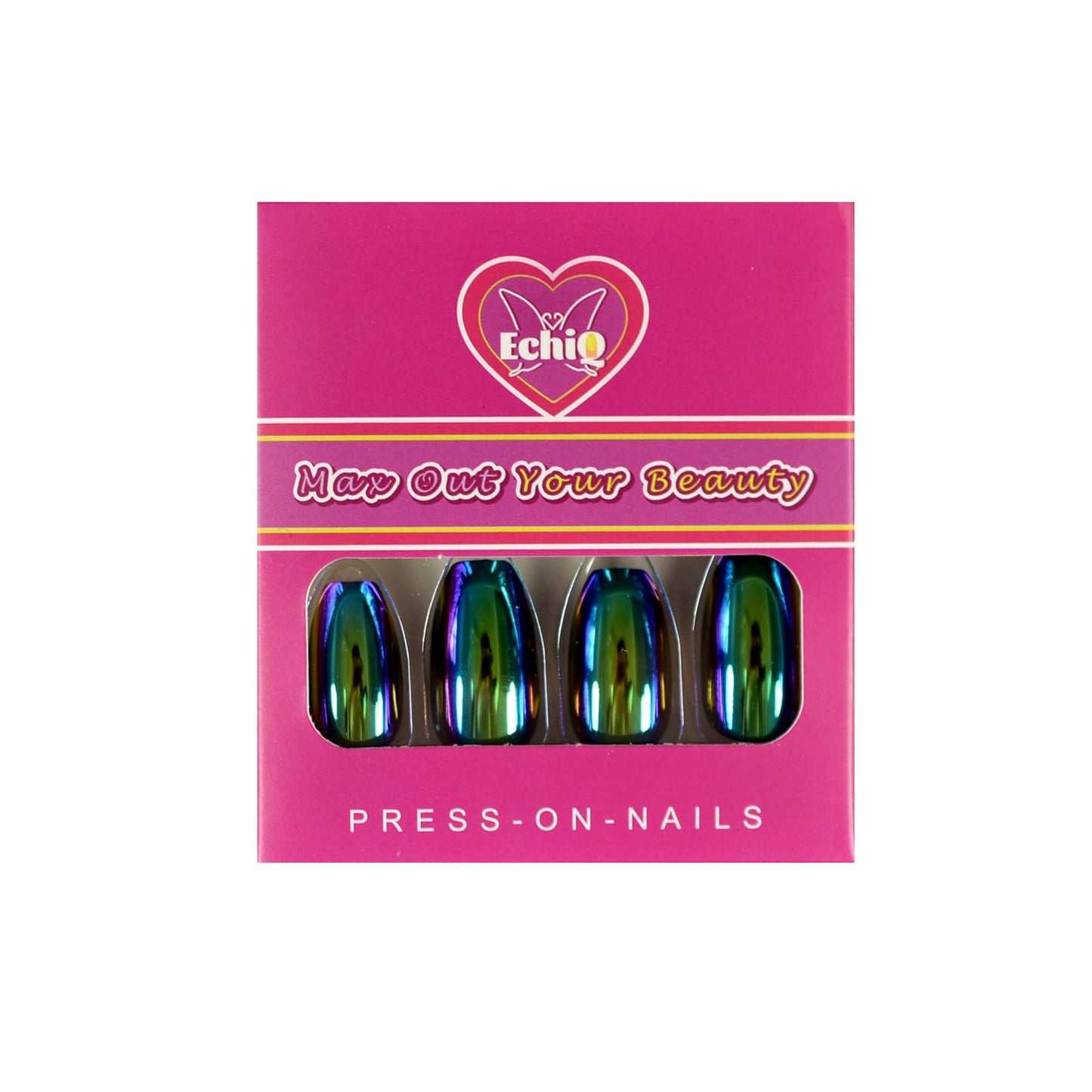 Super Holographic Blue Purple Coffin Nails Mirror Chrome Square Ladies Fake Nails Quality Tips for fingers Z905