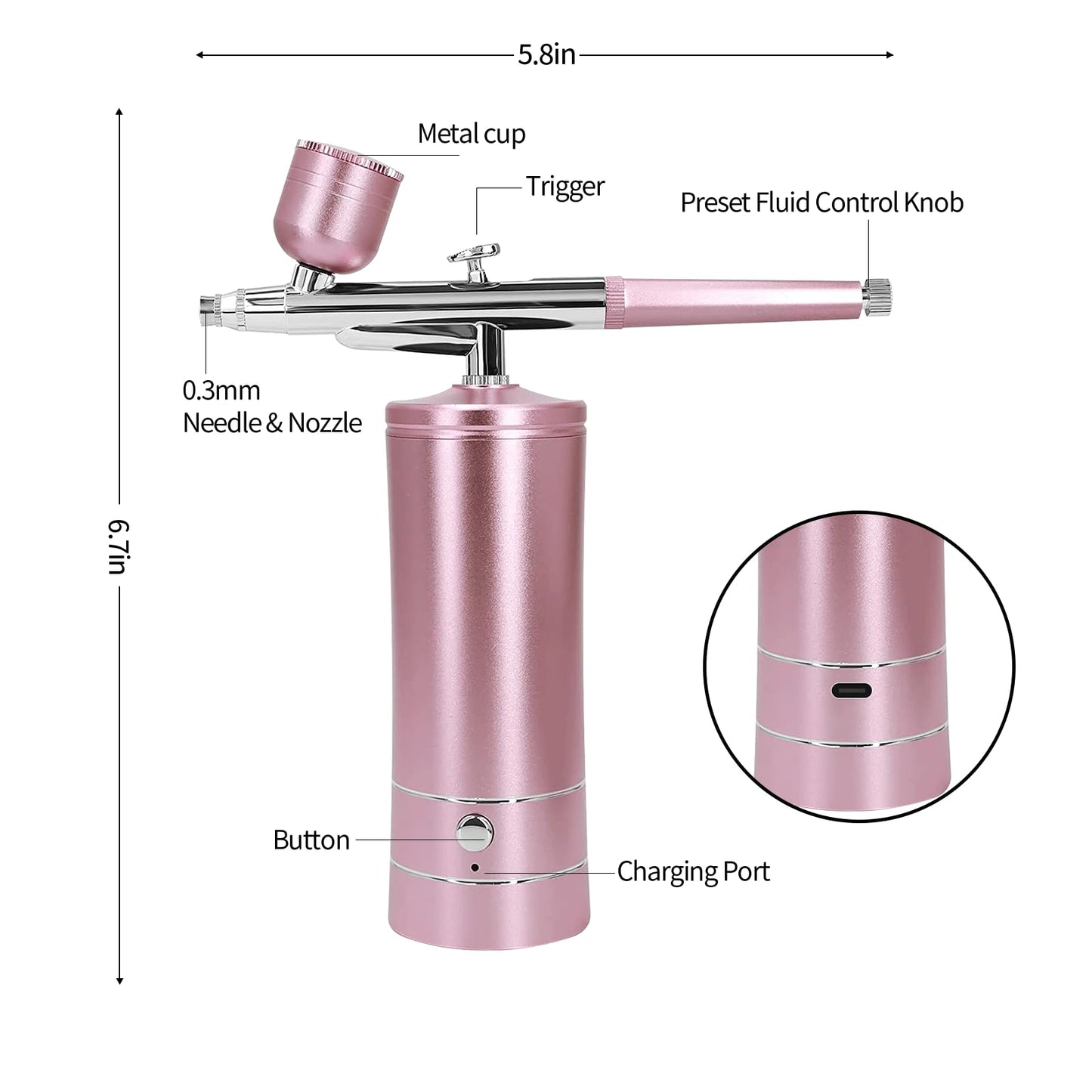 Airbrush Kit Air Brush Kit With Air Compressor Nail Charms Wireless Air Brush for Barber, Nail Art, Makeup, Model Painting (Pink - with extension Beauty and Personal Care crpen