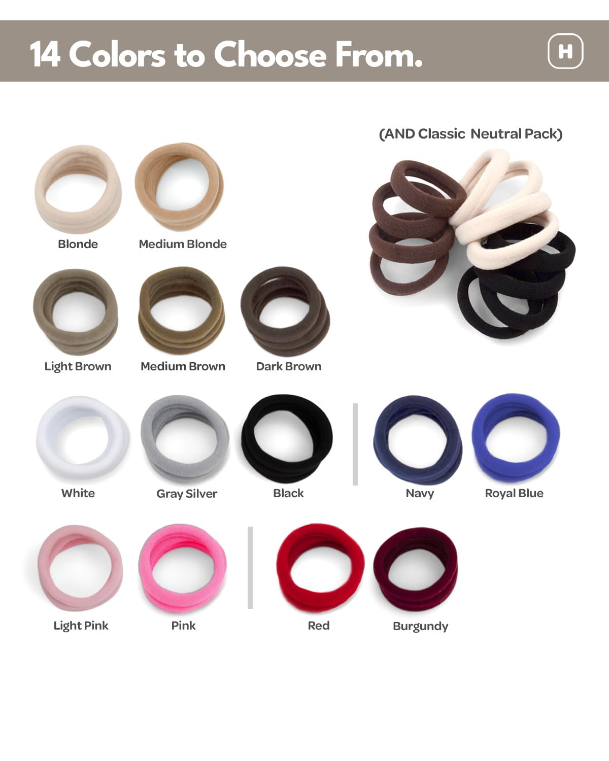 Cyndibands Seamless Hair Ties - Black - Gentle Hair Ties No Damage, Standard Size 1.5 Inch, Soft and Stretchy Nylon Fabric Ponytail Holders - 12 Count