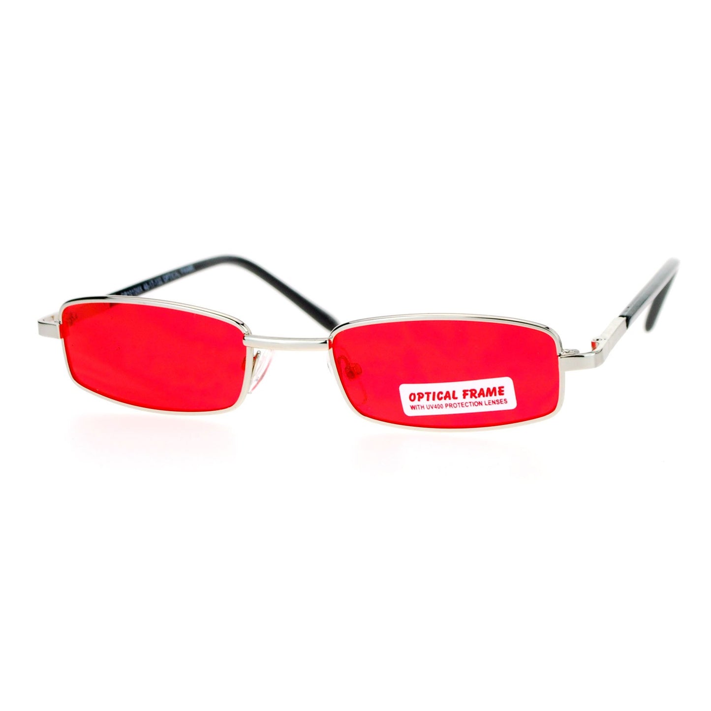 SA106 Small Mens Rectangular Metal Rim Classic Color Lens Sunglasses Silver Red