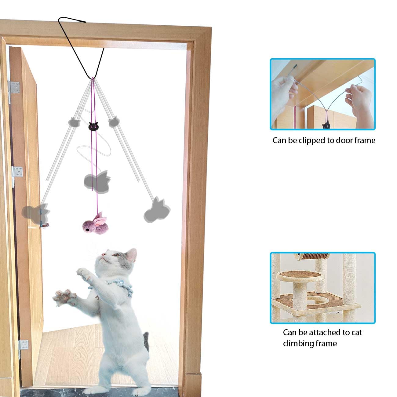 ZPH Interactive Cat Toys – 2 Retractable Wands, 9 Teasers & Hanging Door Toy for Indoor Cats, Fun Feather Play & Chase Exercise for Kittens