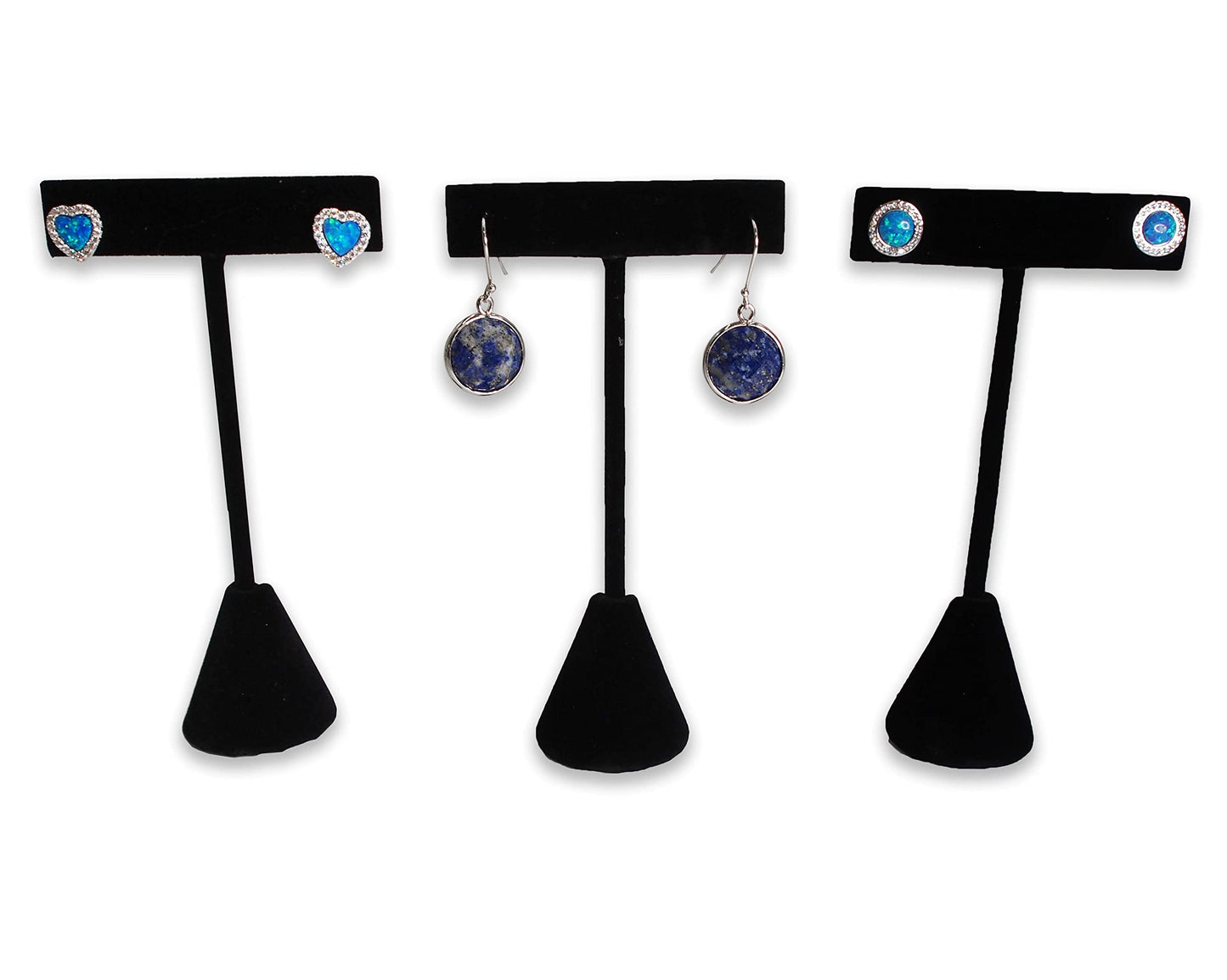 N'ice Packaging - 3 Qty Black Velvet 4.75" High Free-Standing Earring T-Stand Display, T Shape Holder for Tradeshow, Home Business, Promotion, or…