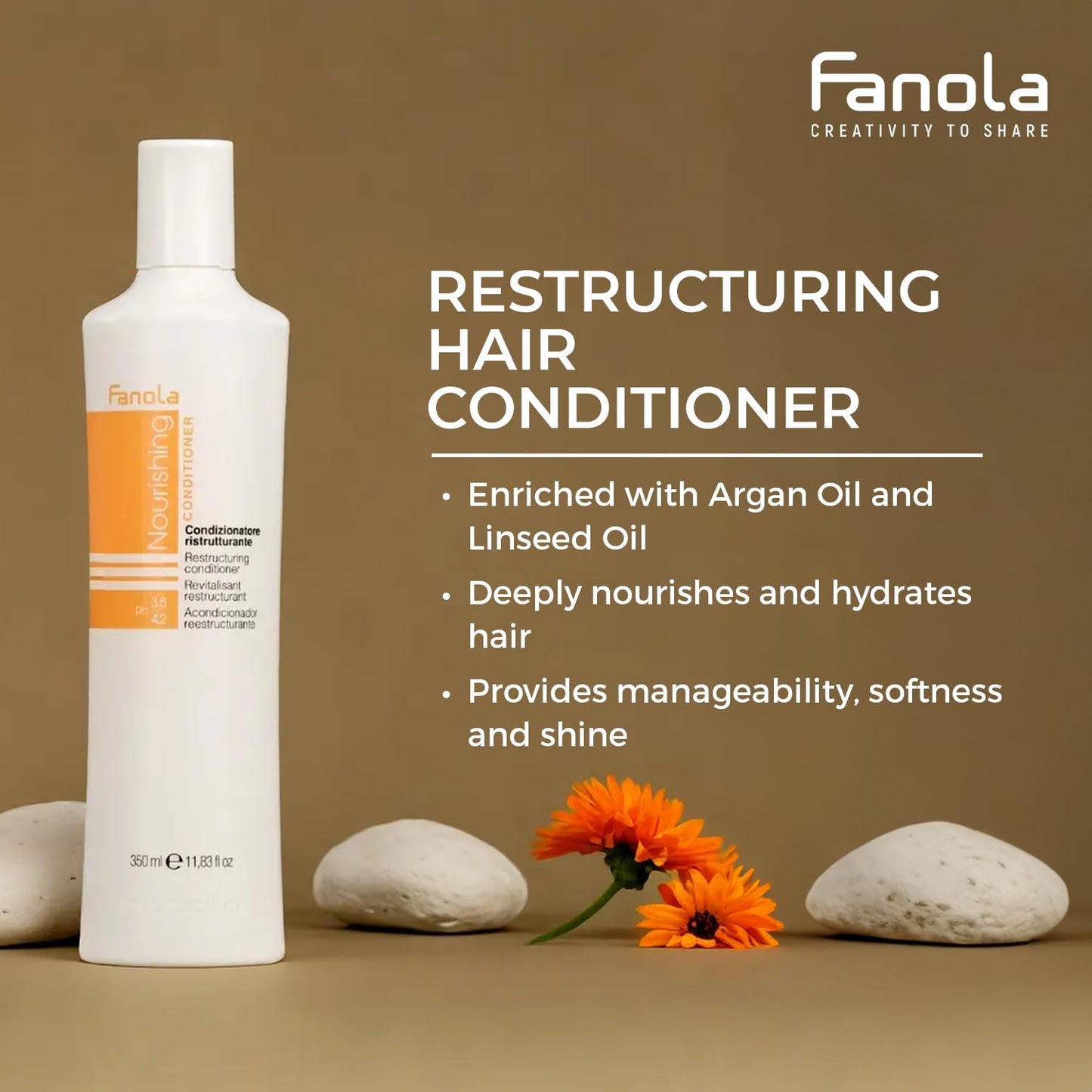 Fanola Restructuring Hair Conditioner for Women & Men - Hydrating Conditioner for Dry Hair with Argan & Linseed Oil - Repairing, Nourishing
