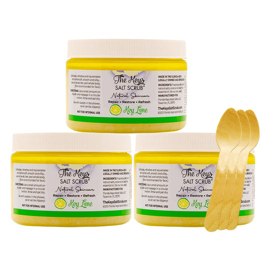 The Keys Salt Scrub -Sea Salt Scrub - Exfoliating Body Scrub with Wooden Spoon - Moisturizing Exfoliator for Hands, Foot, Bath, (12 Ounce (Pack of 3)