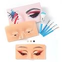 Bueuo Makeup Practice Face Board, 3D Reusable Silicone Make up Mannequin Face with 5PCS Makeup Brush, Eye Make up Practice Board for Beginner or