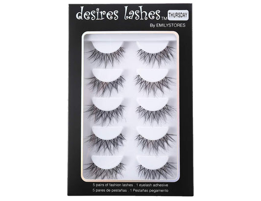 DESIRES LASHES False Eyelash Natural Wispy Fluffy Strip Style Asian Japanese Korean Clear Band Eye Lash 5 Pairs (04 Thursday)