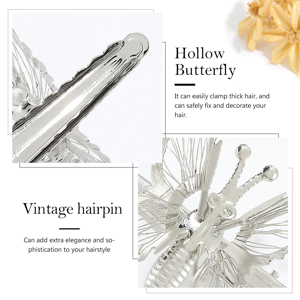 BARTOSI Butterfly Hair Clips Silver Metal Hair Pins Moving Butterfly Hair Accessories for Women and Girls (Pack of 2)