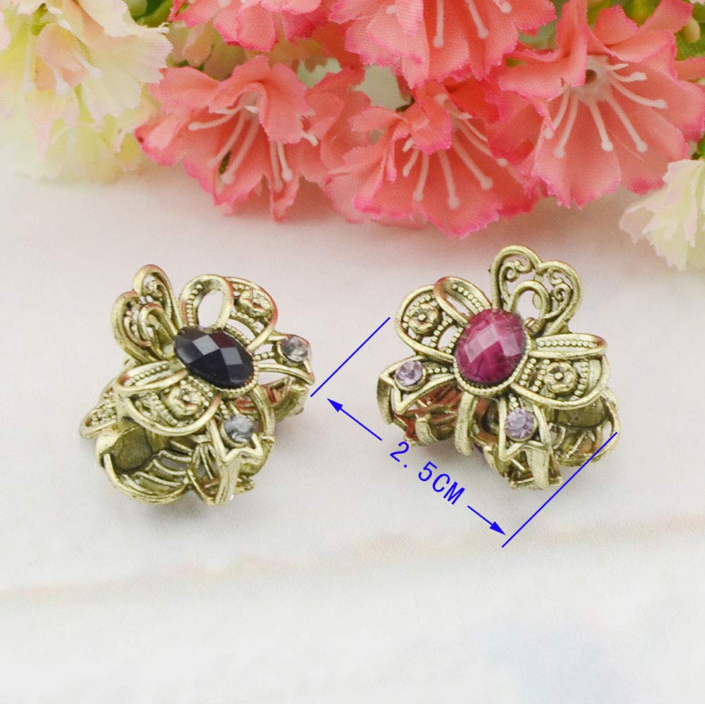 12PCS Vintage Chic Metal Alloy Rhinestone Mini Fancy Hair Claw Jaw Clips Pins for Women Lady