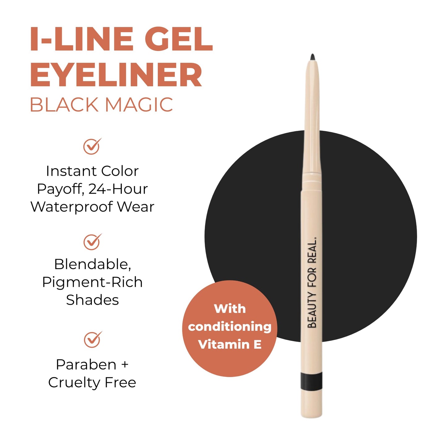 Beauty For Real I-Line 24-7 Eyeliner, Black Magic - Black Matte - Long-Wearing, Waterproof Gel Formula - Safe for Sensitive Eyes & Contact Lens