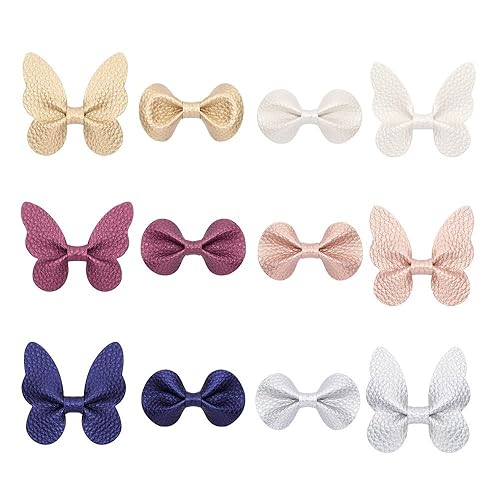 Liasun 12Pcs/set Butterfly Bowknot Hair Clips Soft Wave Grain PU Hair Bows Clips with Alligator Clips Barrettes Hair Accessories for Baby Girls Kids