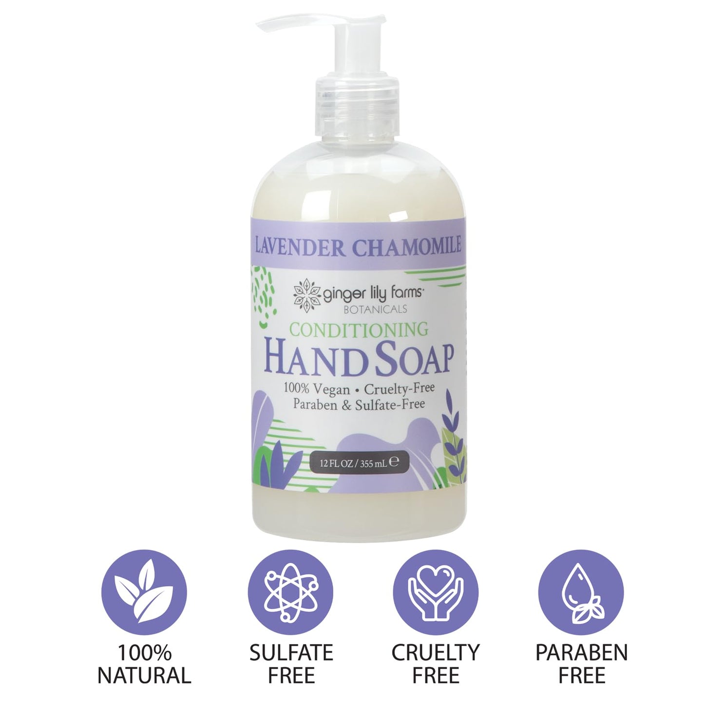 Ginger Lily Farms Botanicals Conditioning Liquid Hand Soap Refill, 100% Vegan & Cruelty-Free, Lavender Chamomile Scent, 12 Fl Oz (Pack of 6)
