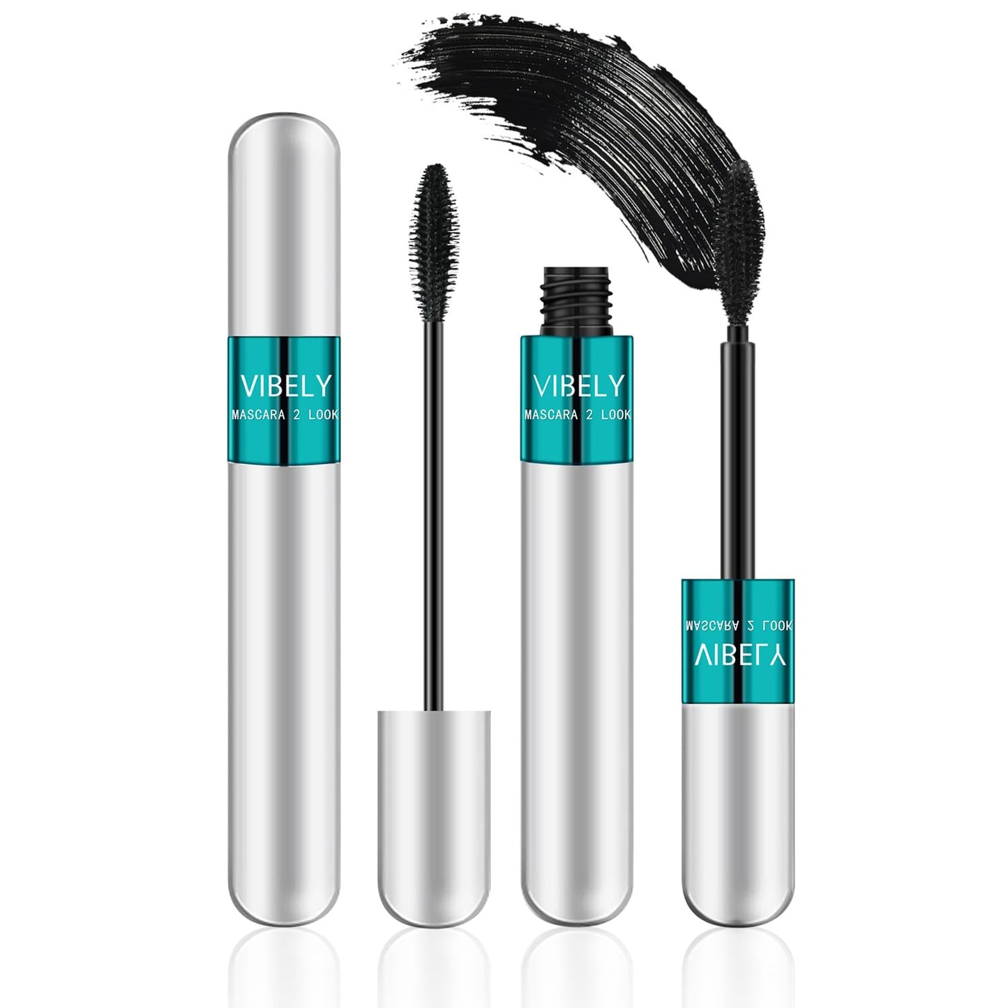 2 in 1 Mascara 5x Longer Waterproof Lash Cosmetics Natural Lengthening and Thickening Effect No Clumping Superstrong Magic 4d Silk Fiber for Vibely