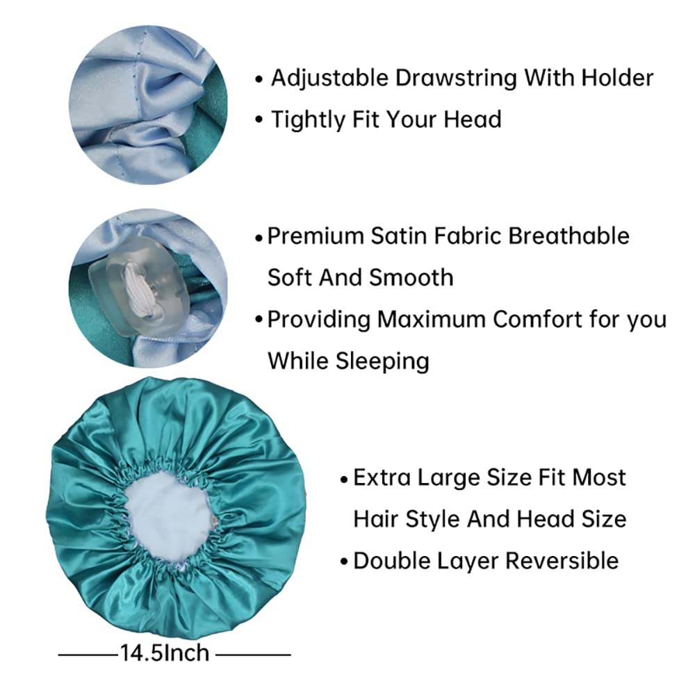 Hanbertti 2pcs of Satin Sleep Bonnet with Adjustable buckle, Silk Bonnet, Reusable Bath Hair Cap for Night Sleeping Reversible Double Layer (Fushia