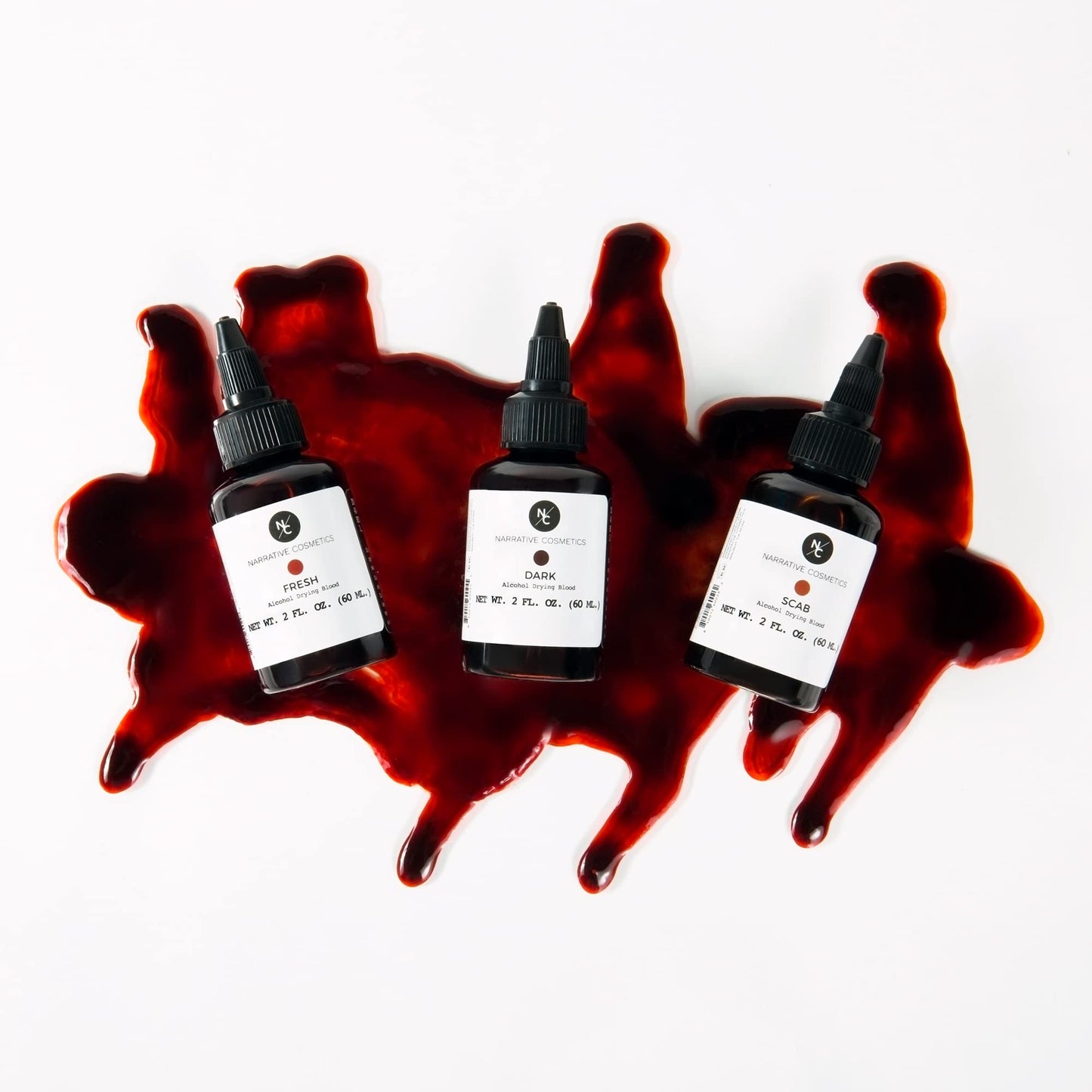 Narrative Cosmetics Alcohol Drying Blood Kit -2 fl oz | Dries to Touch, Keeps Wet Glossy Look | Won't Transfer or Smudge | SFX Wounds, Scabs, Gore |