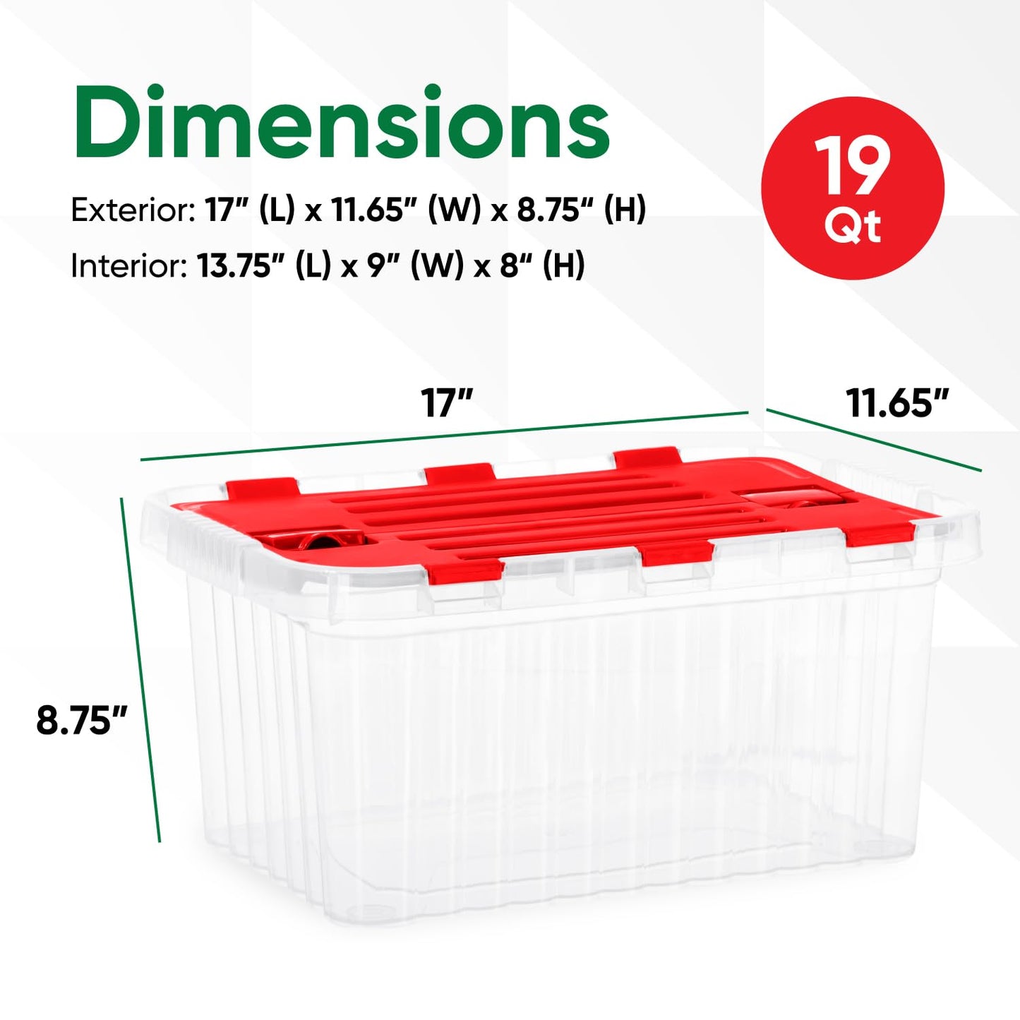 Superio Christmas Storage Box with Red Hinged Lids, Plastic Container Bins for Organizing with Attached Lid, Stackable Crates, BPA Free, Organizers…