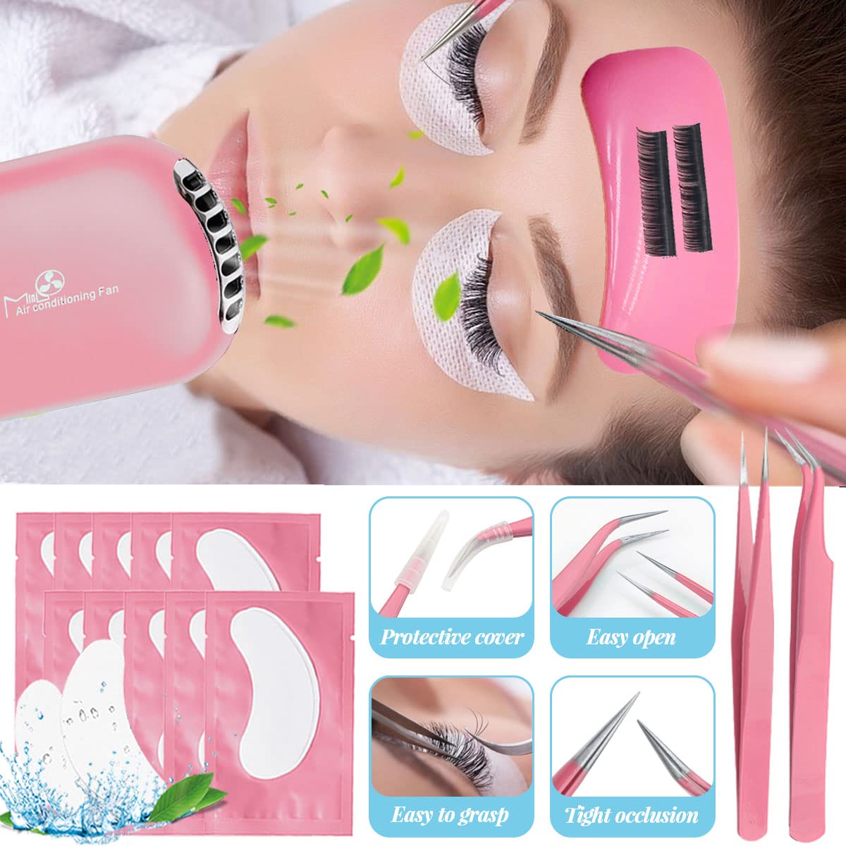 Lash Extension Kit Professional USB Eyelash Fan Individual 0.07D Curl Mix 8-15mm Extra Strong Glue Lash Glue Remover Eye Patch Silicone Pad