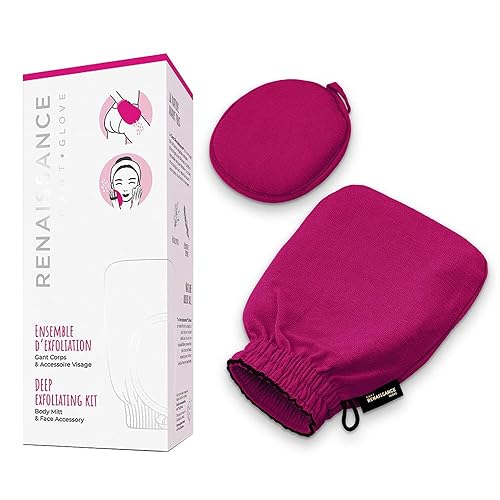 Renaissance Glove a body Exfoliating Mitt with face scrubbing accessory by Daniele Henkel - Vegan more effective & resistant than a loofah, brush or