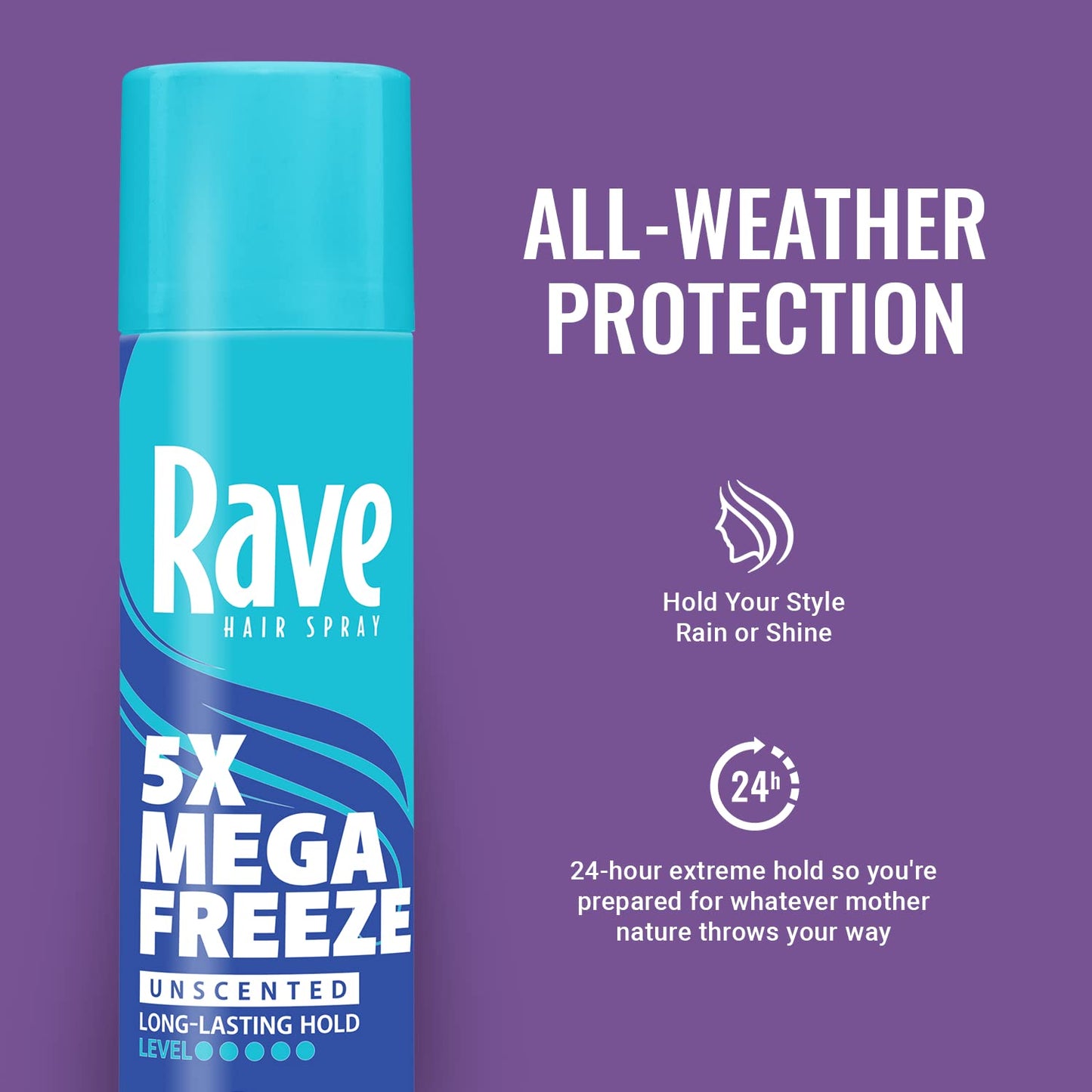 Unscented Aerosol Hairspray by Rave - 5X Freeze Hair Spray for Heat Protection, Volume and Shine - ClimaShield for Extra Humidity and Long Lasting Beauty and Personal Care RAVE 5X FREEZE