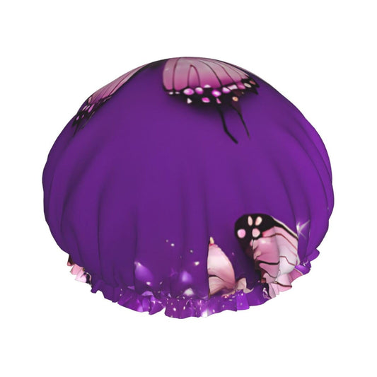 Purple Butterflies Printed Double Layer Lined Shower Cap,Shower Caps For Women Reusable Beauty and Personal Care BEIVGOXL