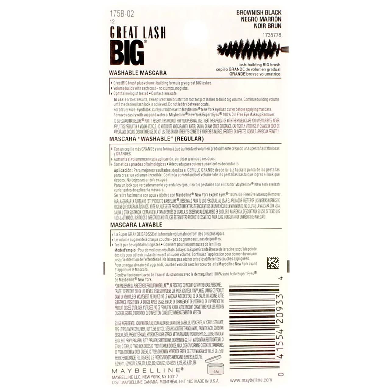 Maybelline New York Great Lash Big Washable Mascara, Brownish Black 132, 0.34 Fluid Ounce (Pack of 3)