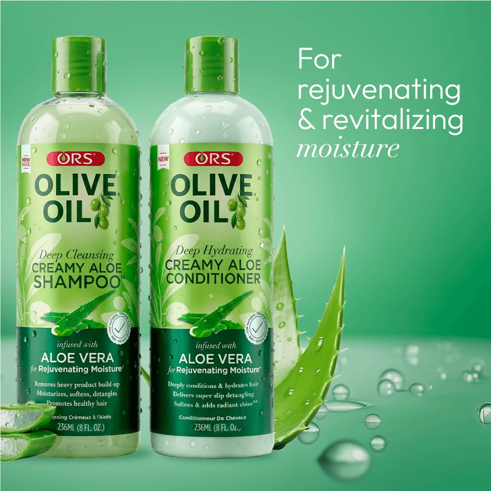 ORS Olive Oil Deep Hydrating Creamy Aloe Conditioner & Deep Cleansing Shampoo with Aloe Vera for Rejuvenating Moisture (2 Piece Set)