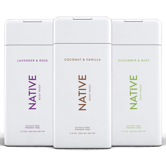 Native Body Wash 3 Pack - Natural Body Wash Women & Men - SLS & Paraben Free - Cucumber & Mint, Coconut & Vanilla, Lavender & Rose Beauty & Personal Care Native