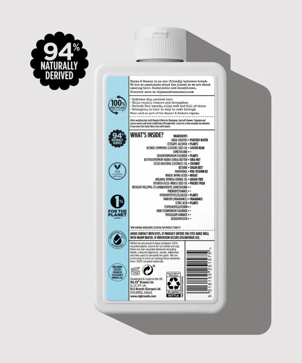 Rhyme & Reason Repair and Restore Shampoo & Conditioner Combo. 13 Fl. Oz. Each bottle. For Dry Damaged Hair. Hydrate Repair. Vegan Cruelty Free