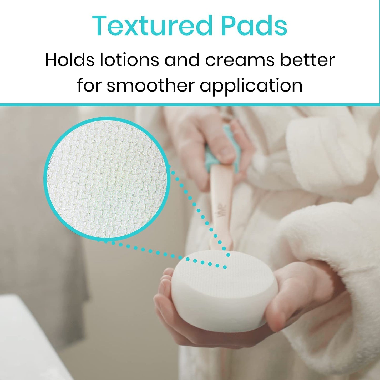 Vive Lotion Applicator for Back, Feet (17.5") - Self Washer Beauty Shower Sponge, Long Handle Cream Wand for Elderly, Women - Apply Medicine, Skin