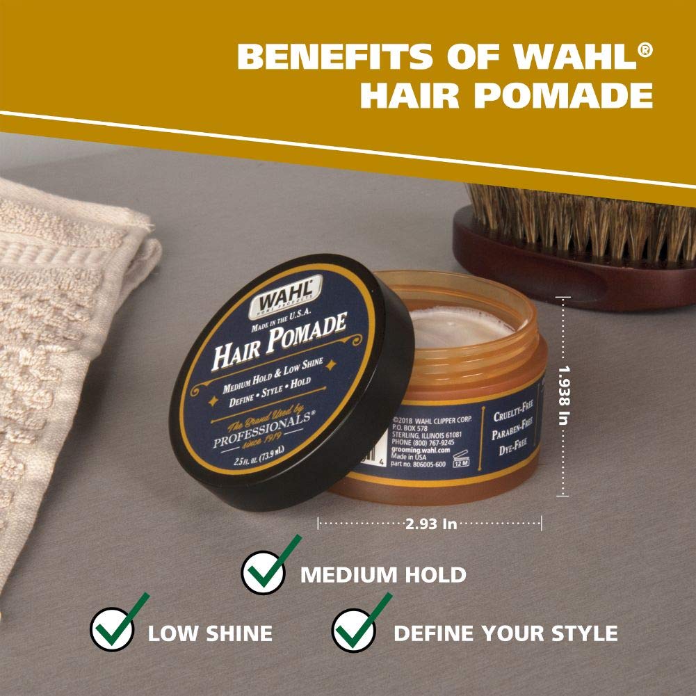 Wahl Hair Pomade for Styling with Essential Manuka/Meadowfoam Seed/Clove & Moringa Oil for Control Hold Shine - Model 805611A